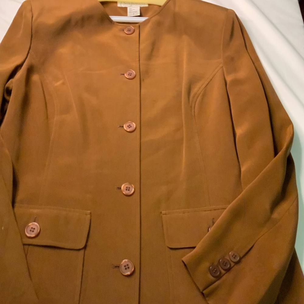 Diane von Furstenberg Silk Assets Jacket – 100% Silk – Brown – Size M – Vintage